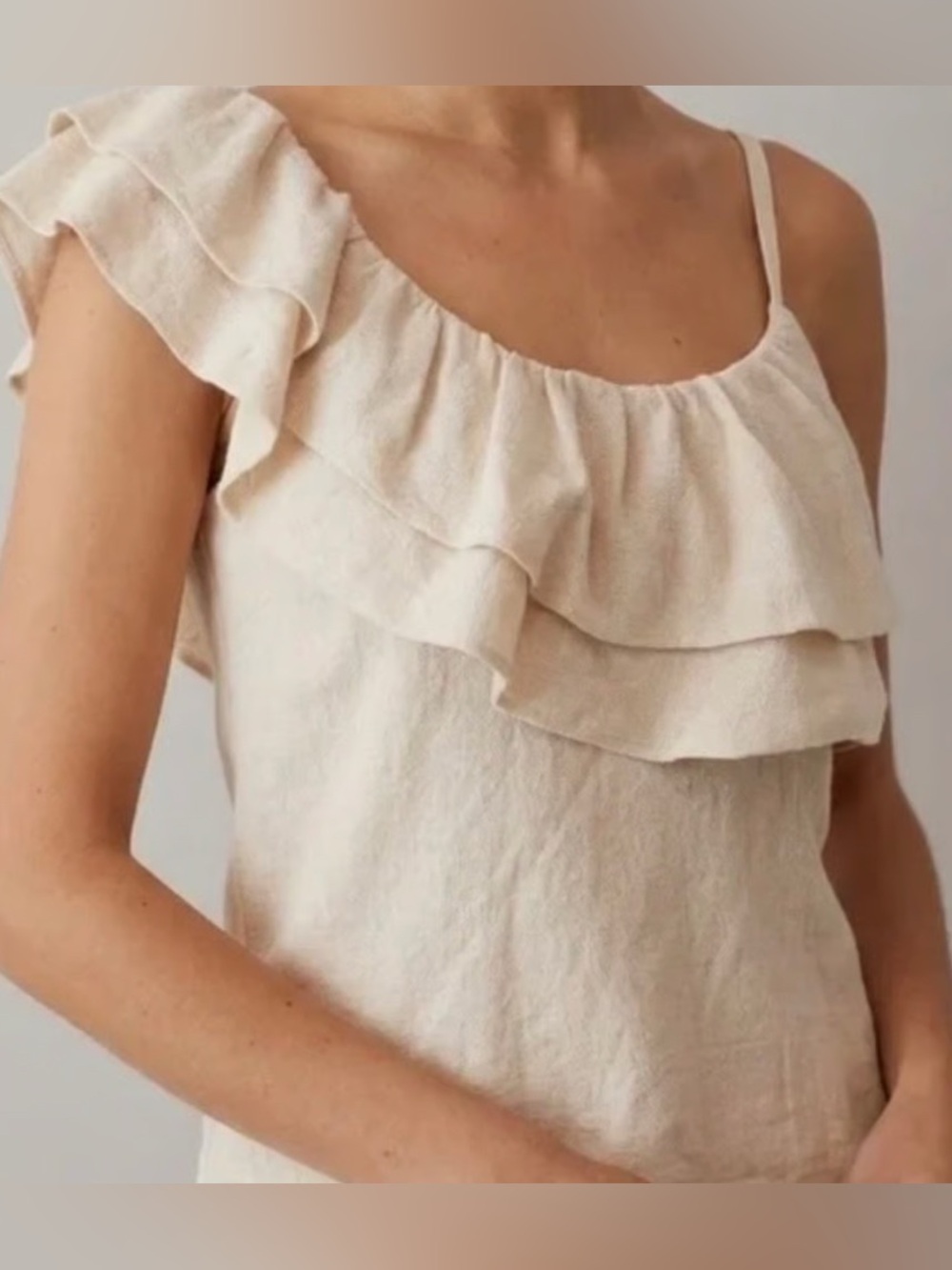 Zara Cream Ruffle One-Shoulder Linen Camisole